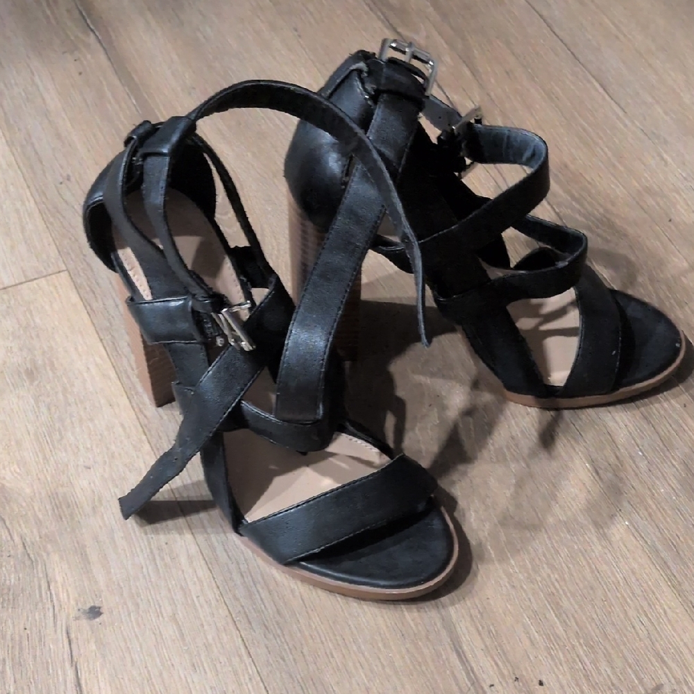 Forever 21 Black Strappy Block Heels